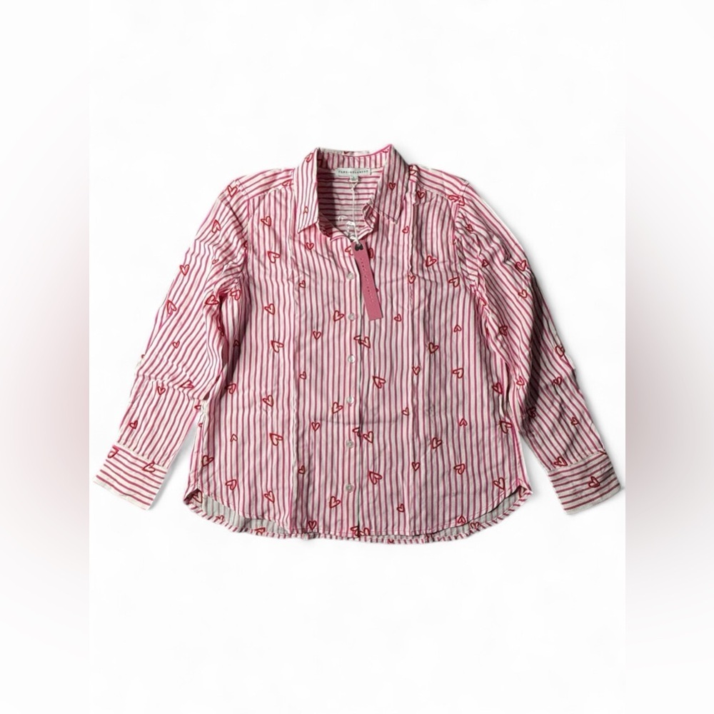 Jane + Delancey Pink Stripe Heart Embroidered Blouse NWT Size S